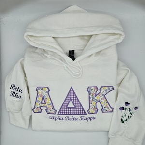 Custom embroidered sweatshirt. Alpha Delta Kappa, Beta Rho.
