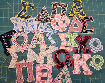 Iron On Greek Letter Patch: Custom Fabric Sorority Applique, English letters