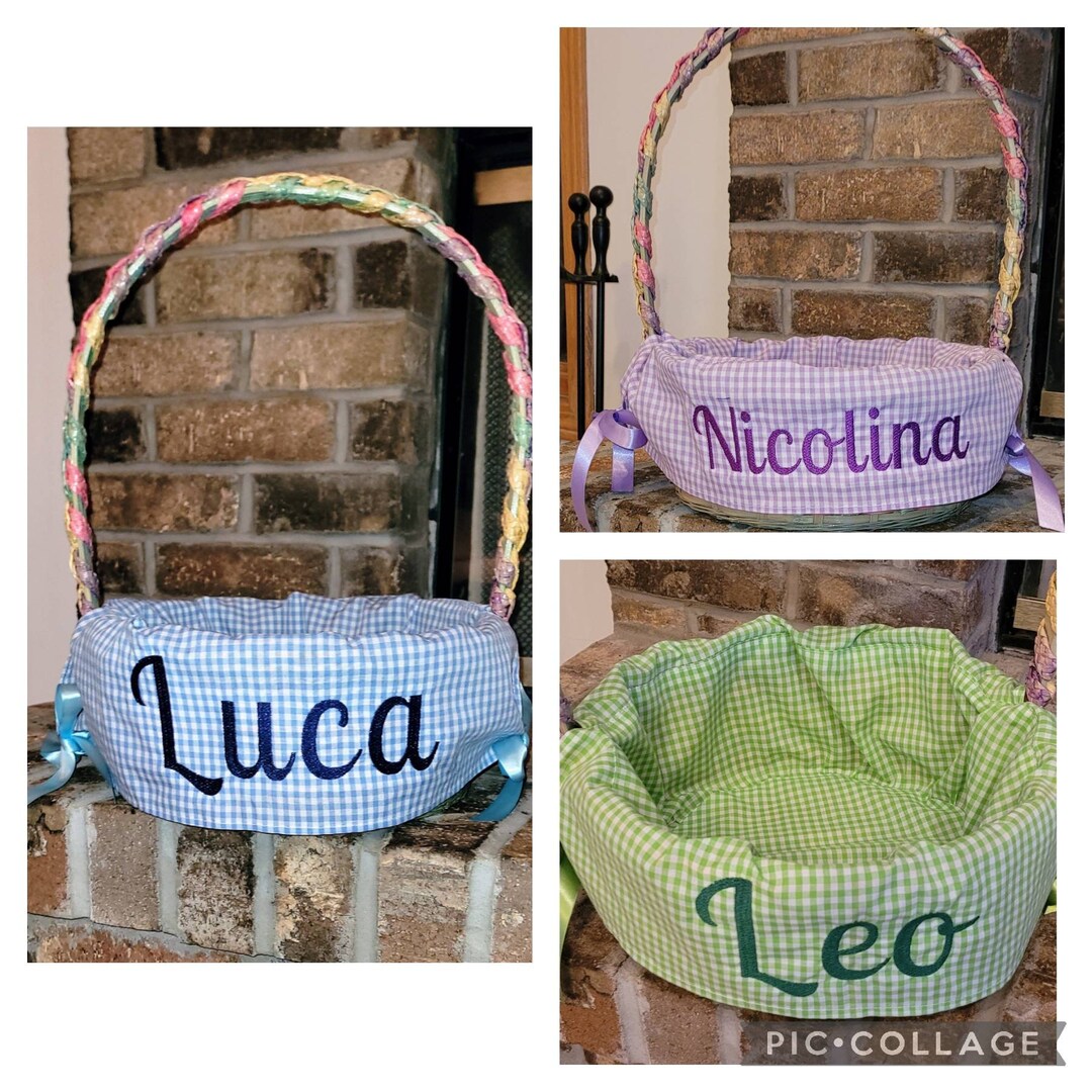 Personalized Easter Basket Liner. Custom Basket Liner. Check Fabric