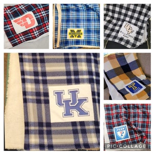 Any college custom blanket. Plaid fleece sherpa custom throws. Personalized school blanket