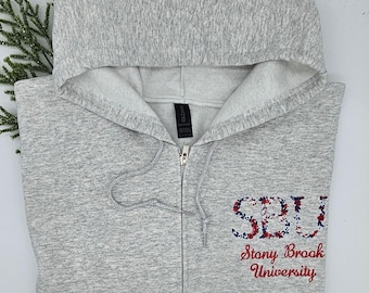 College Custom Floral Embroidered zip up hooded sweatshirt.