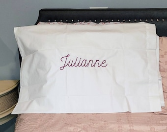 Personalized Pillow Cases. Custom Embroidered with the name of your choice. Center Embroidered name