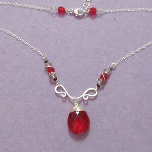 Artisan Red Crystal Drop Sterling Silver Necklace - Smokey Quartz - Sterling Silver Handmade Love Jewelry