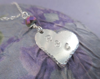 Handstamped Love Necklace - Valentine's Day Gift for Couples - Pet Name or Initials Necklace
