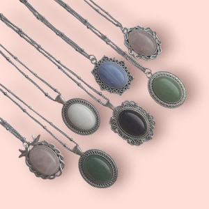 Gemstone Cabochon Necklace - Rose Quartz, Blue Sandstone, White Agate, Green Aventurine