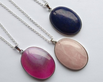 Extra Large Oval Gemstone Necklace