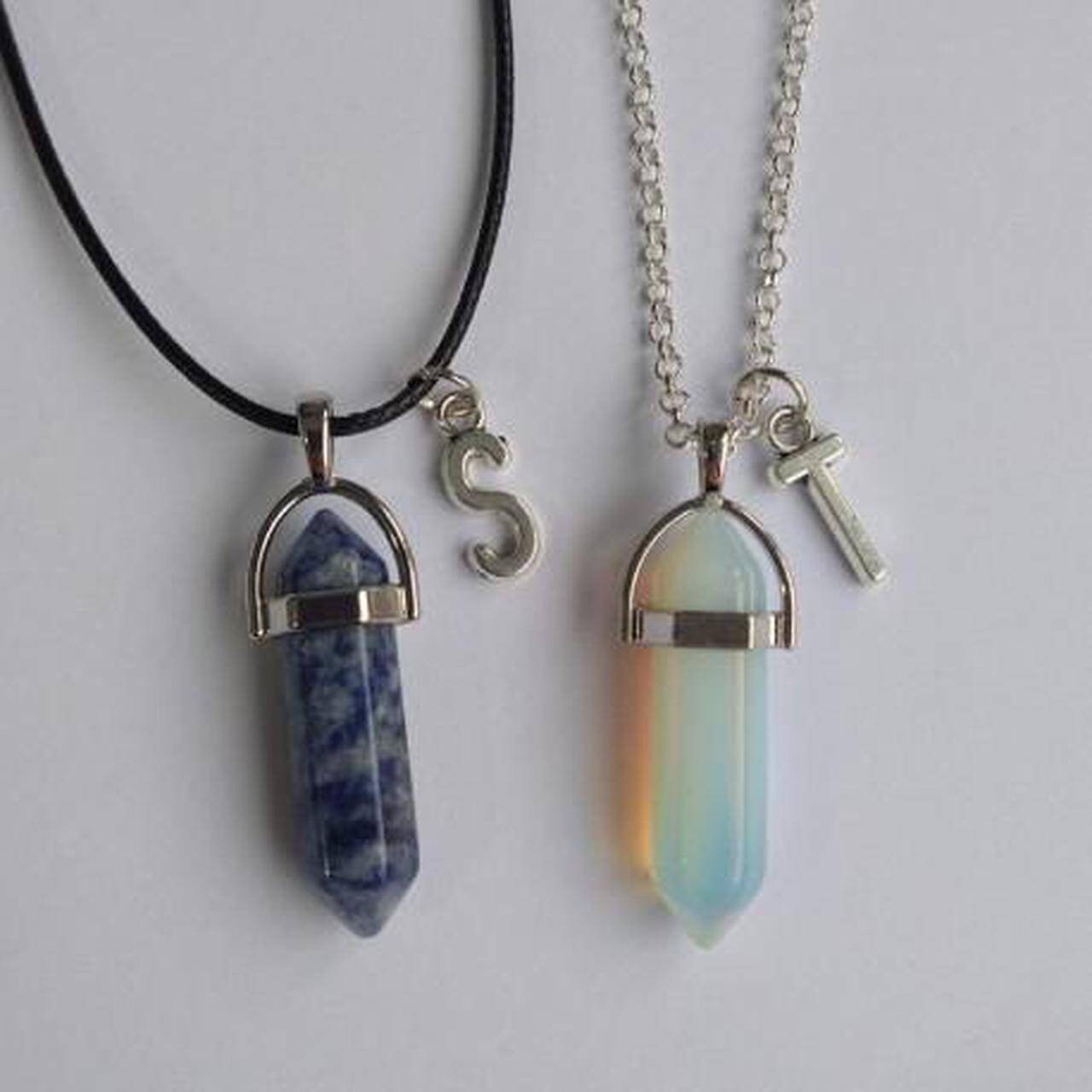 Couples Gemstone Crystal Necklaces Set of 2 Etsy