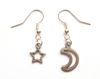 Mini star and moon handmade earrings