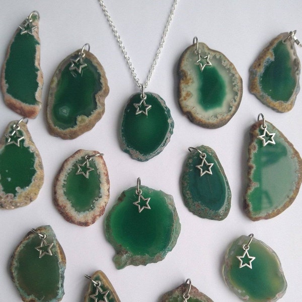 Collier tranches d'agate verte du Brésil