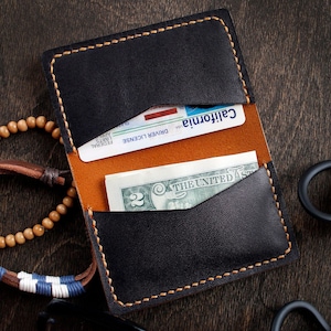 Cartera de cuero minimalista con tarjetero - Tarjetero de negocios - Hecho a mano con cuero genuino - Cartera minimalista - para hombres y mujeres
