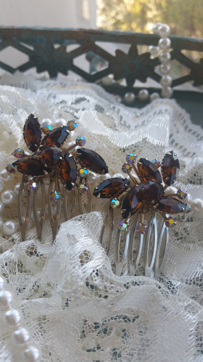 Hair Combs Woodland Wedding Mocha and Aurora Borealis Bridesmaid Hair combs