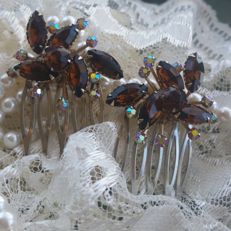 Hair Combs Woodland Wedding Mocha and Aurora Borealis Bridesmaid Hair combs
