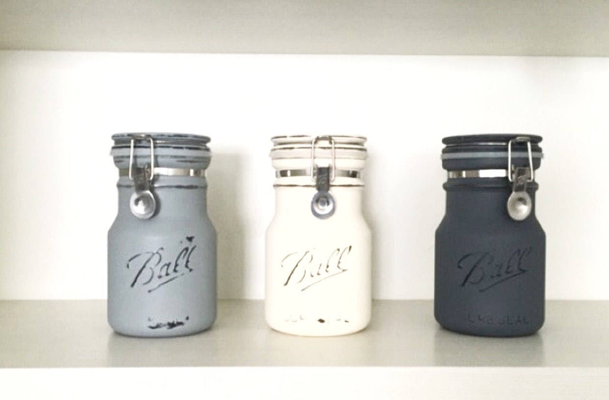 Set of 3 Ball Mason Jar Canisters Painted Mason Jars Kitchen Etsy