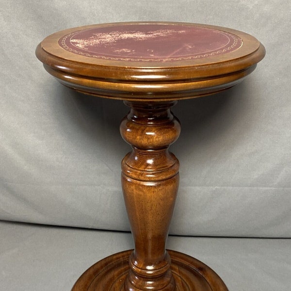 Vintage Bombay Company Mahogany Side Table Plant Stand Leather Inlay Top HEAVY