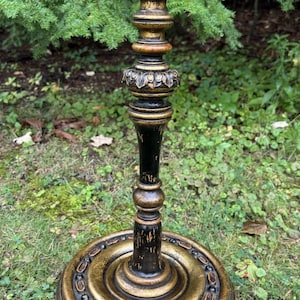 Antique Ebonized & Gilt Wood Floor Lamp Base Polychrome Gesso 2 Light Cluster