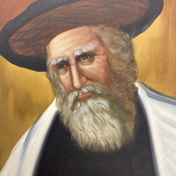 Vintage Original David Pelbam Oil Painting Signed 24"x20" Rabbi Portrait