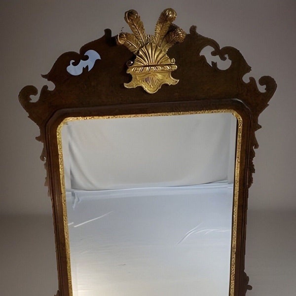 Antique Georgian Chippendale Style Wood Beveled Wall Mirror Gold Gilt 46"x28.5"