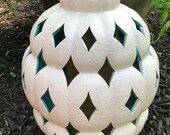Vintage Mid Century Atomic Ceramic Hanging Swag Lamp cutout Beehive turquoise