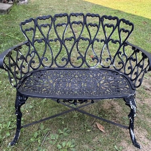 Vintage Victorian Style Cast Aluminum Garden Bench Scrolled Hearts Rare