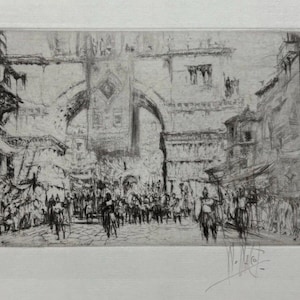 1918 Original William Walcot Emperor Hadrian Entering Salonika Etching Signed