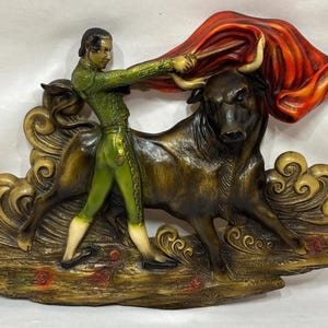 Vintage Mid Century Chalkware Bullfighter Matador Wall Hanging Plaque Sculpture