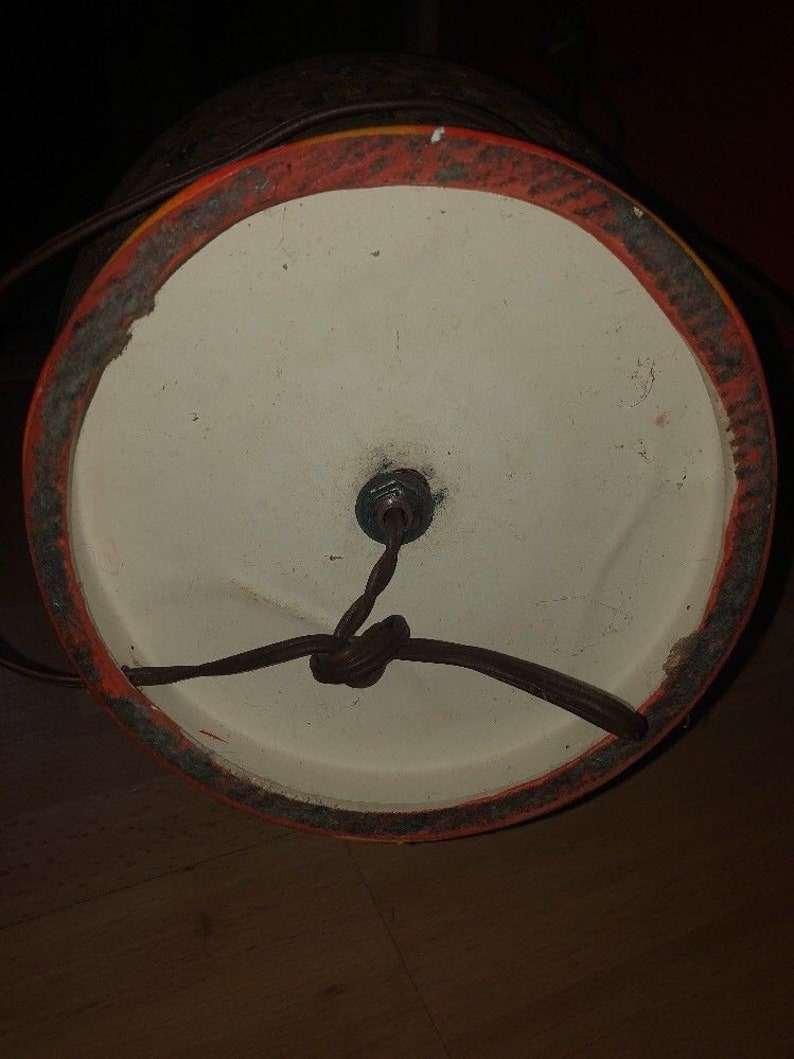 Vintage 1970s Cork Wood Orange Ceramic Lamp RETRO Amazing Giant Bulbous