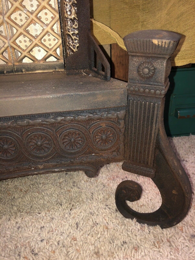 Amazing Antique Gas Fireplace Insert Cast Iron Ceramic Etsy