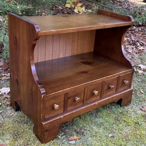 Vintage Two Tier Wood End Table Book Rack Plant Stand w/ Drawer Shoe Bench