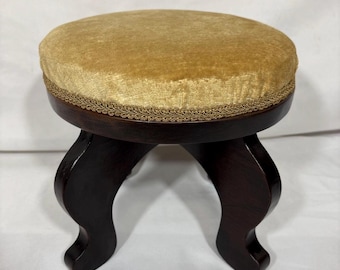 Vintage Victorian Style Upholstered Solid Wood Foot Stool Round 10.5"D