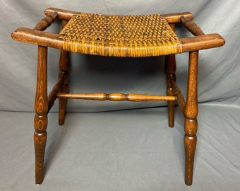 Vintage Wicker & Wood Stool Seat 18.5"H 18.75"x13"