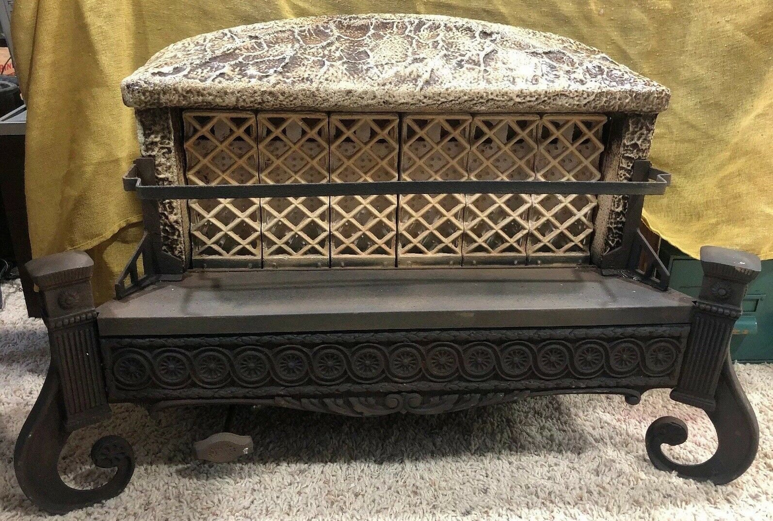 Amazing Antique Gas Fireplace Insert Cast Iron Ceramic Etsy