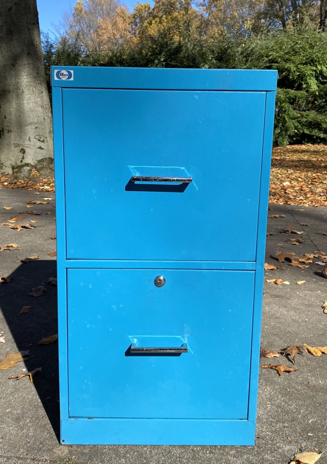 Vintage Filex Retro BLUE2 Drawer Steel File Cabinet With Dividers Mid Century
