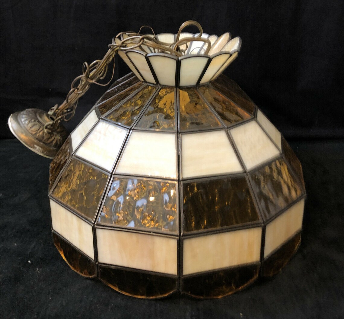 Vintage Retro Leaded Stained Glass Hanging Pool Table Light Etsy