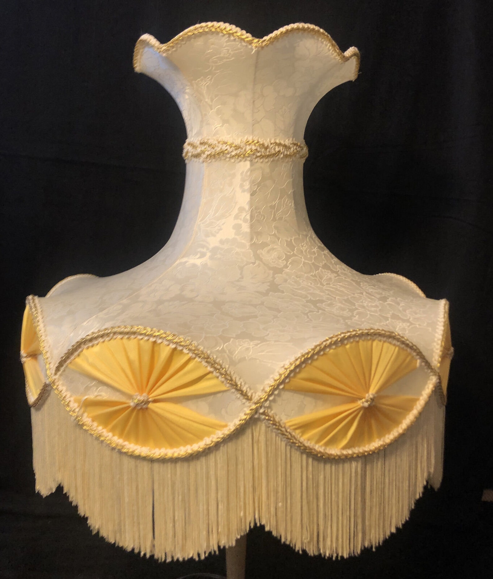 Vintage Victorian Lamp Shade Floral Silk Scalloped Tassel Bell Etsy