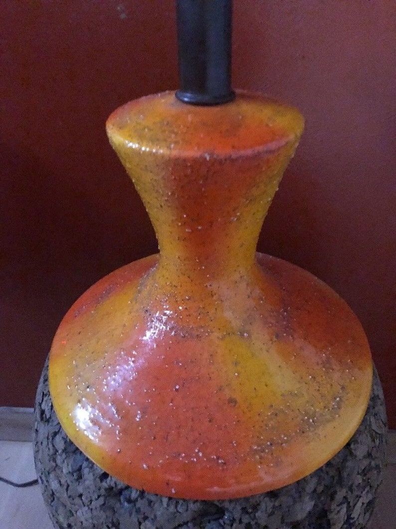 Vintage 1970s Cork Wood Orange Ceramic Lamp RETRO Amazing Giant Bulbous