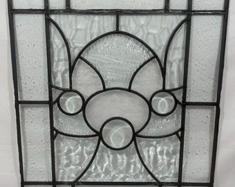 Vintage Leaded Clear SEEDY Textured Beveled Glass Window Panel 29.5"x24.25"