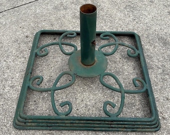 Vintage Painted Green Iron Patio Umbrella Base Stand 18.75"x18.75" Verdigris