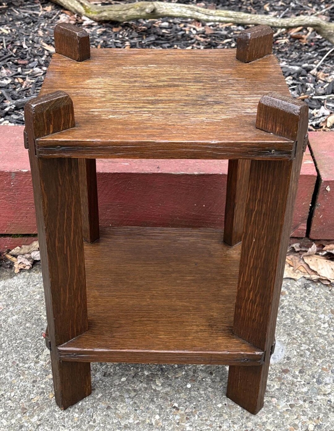 Antique Arts & Crafts Mission Solid Oak Plant Stand Two Tier Table 18. ...