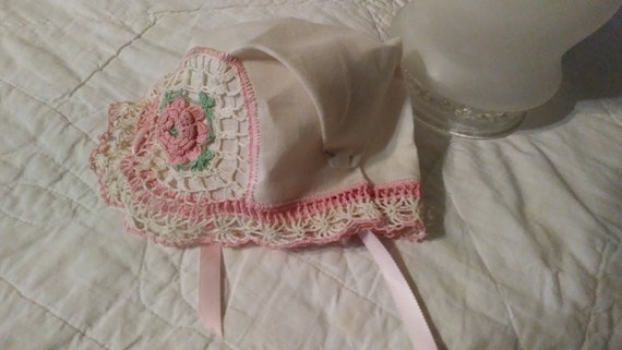 Vintage 1950's, Handkerchief Crochet, Rose Baby C… - image 2