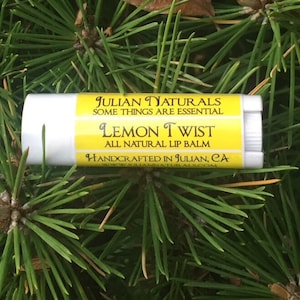 Julian Naturals Lemon Twist - All Natural Lip Balm. Free of synthetics and petroleum. With Beeswax and Lanolin.