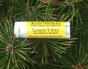 Julian Naturals Lemon Twist - All Natural Lip Balm. Free of synthetics and petroleum. With Beeswax and Lanolin.