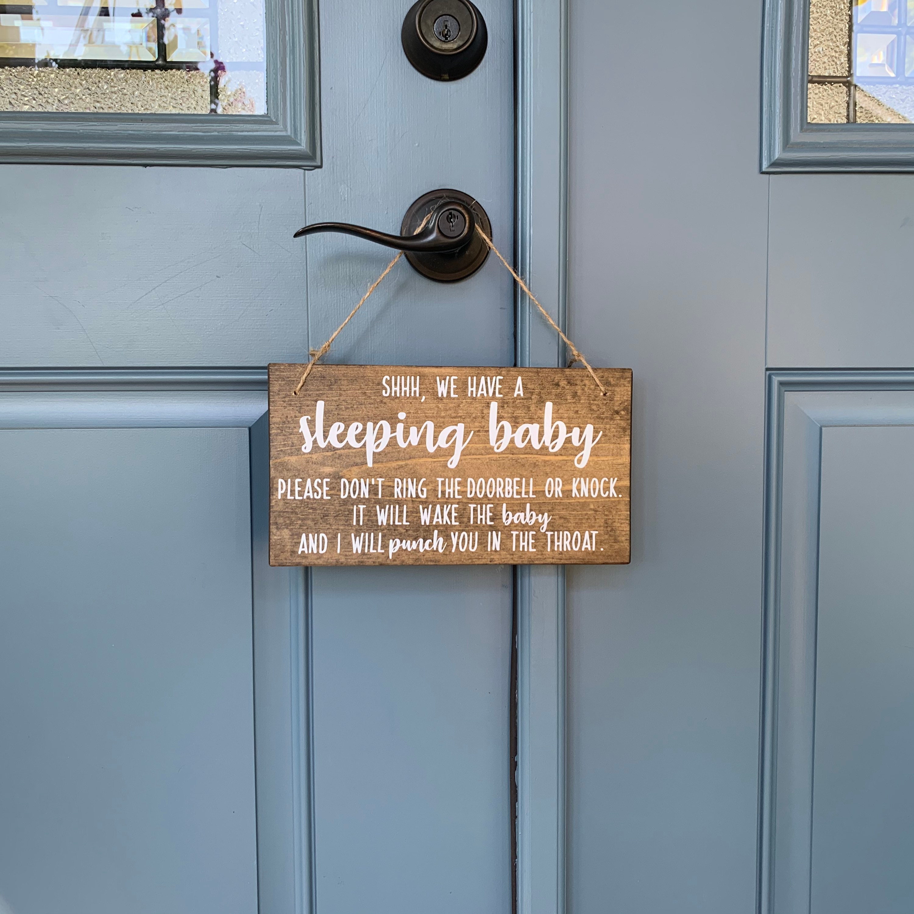 Baby Sleeping Sign for Front Door Dont Ring Doorbell Sign Baby Sleeping Please Do Not Ring or Knock 5 inch by 10 inch Hanging Wall Sign Baby Sleeping Sign 