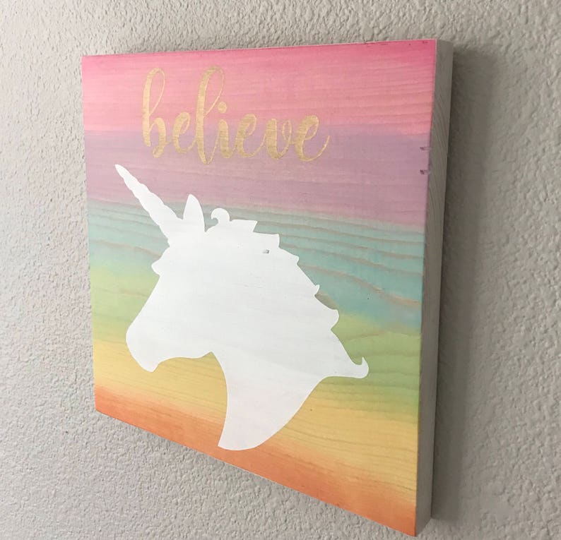 Rainbow Unicorn Wood Sign Wall Art Wall Decoration Girls Etsy
