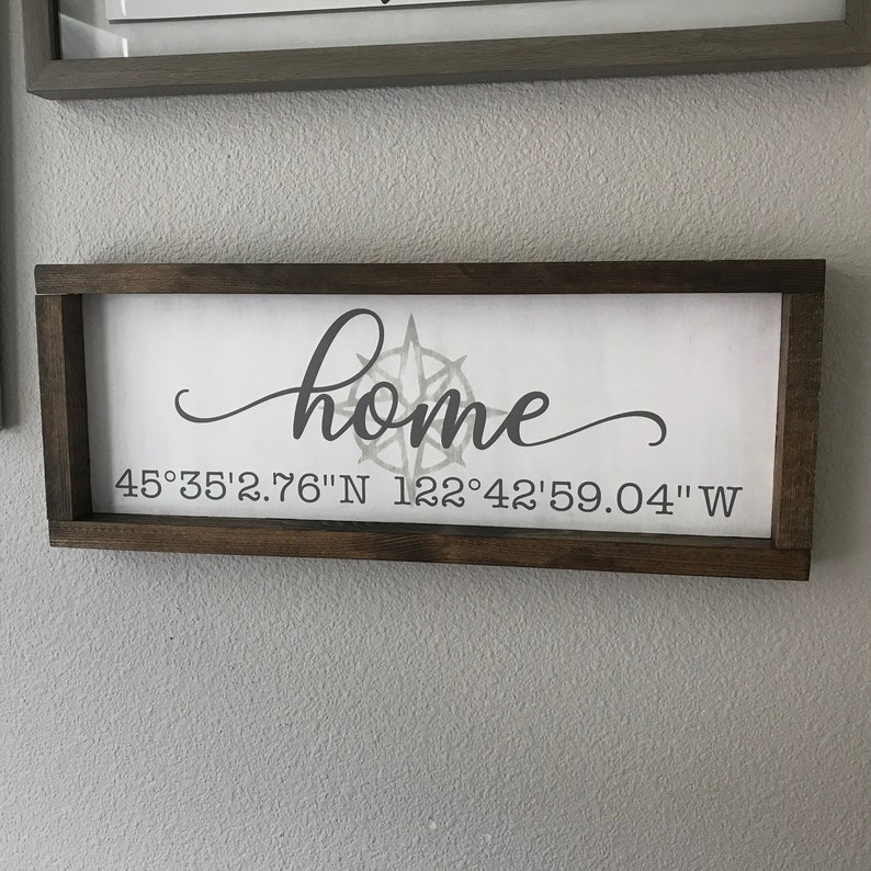 Home Sign With Compass and Address Coordinates Personalized Etsy