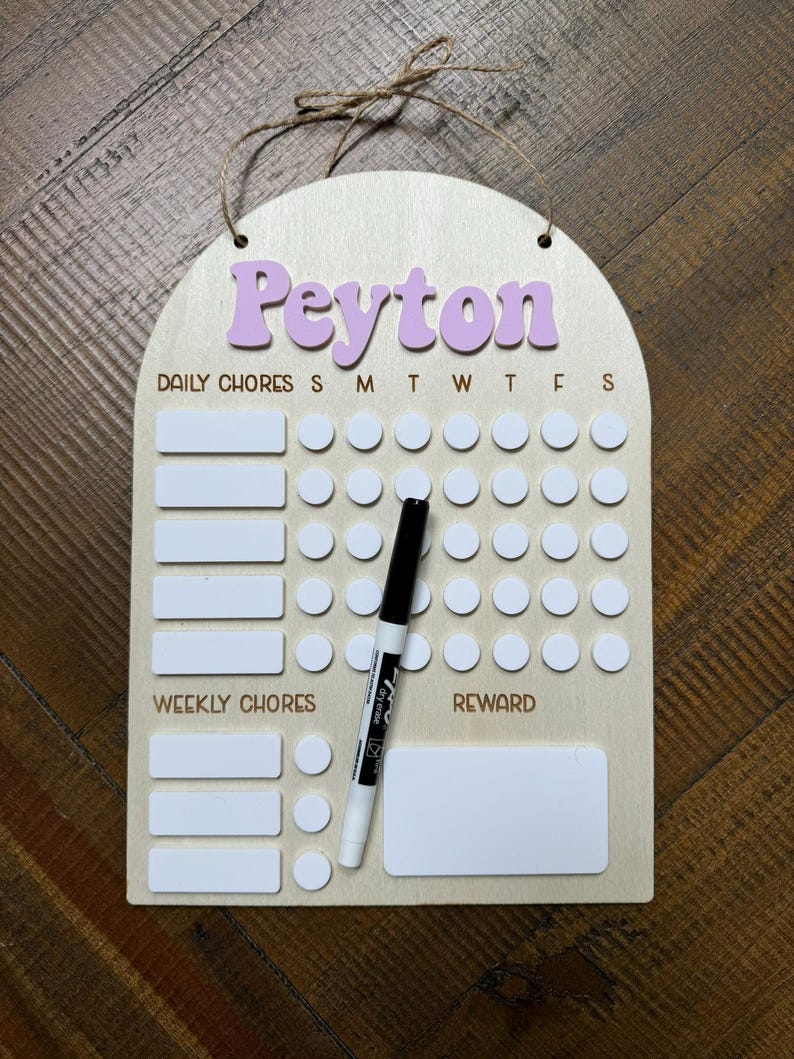 Reward Chart Lettering Personalized Kids Chore Chart - Laser Cut Dry Erase Responsibility ...