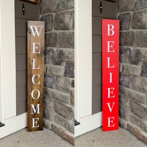 Reversible Porch Leaner - Welcome & Believe Tall Wood Sign - Christmas Porch Decor - Christmas Sign