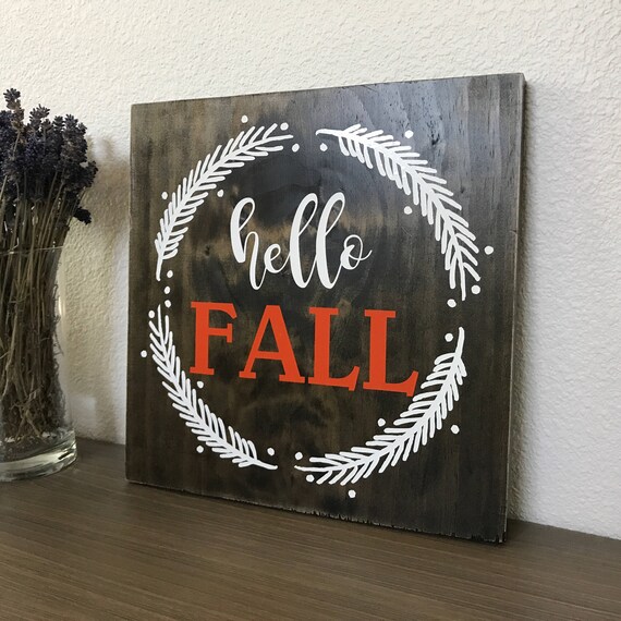 Hello Fall Wood Sign Autumn Decor Rustic Decor Shelf | Etsy