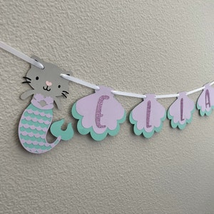Personalized Purrmaid Birthday Party Banner - Merkitten - Mermaid Cat Kitten - Girls Birthday Party Decoration