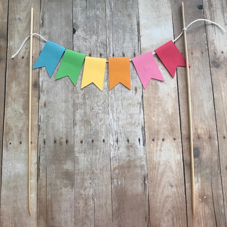 Rainbow Birthday Party or Baby Shower Cake Bunting with Optional Glitter Lettering