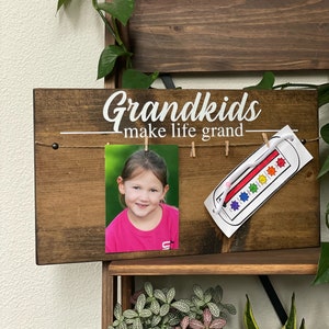 Grandkids Make Life Grand Photo Display - Wood Sign for Grandparents - Photo Holder